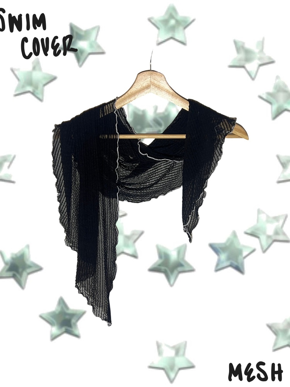 Mesh Black Sheer Swim Cover Waist Scarf